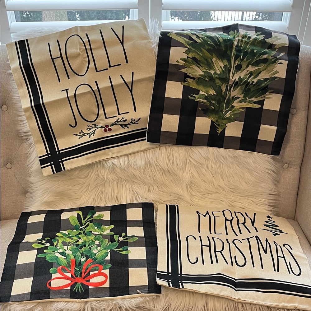 NWT Festive Holiday Pillow Covers Set - Black and Cream (4pc)